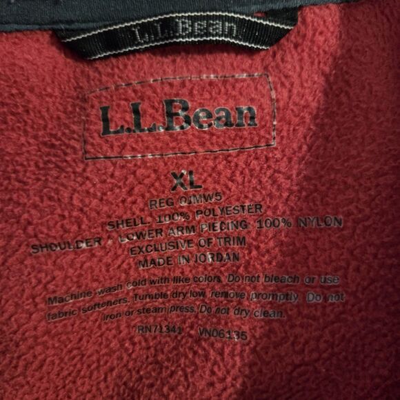 L.L. Bean Mens Burgundy Zip Up Fleece Jacket XLarge Regular Fit Embroidered Logo - Picture 3 of 3